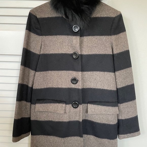 Alice and Olivia Wool Coat with Fox Fur Collar - Picture 1 of 4